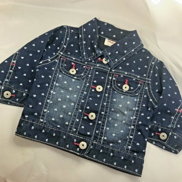 Wrangler Girl 3-6 Months Light Weight Blue Jean Denim Jean Jacket With Hearts - Picture 1 of 12